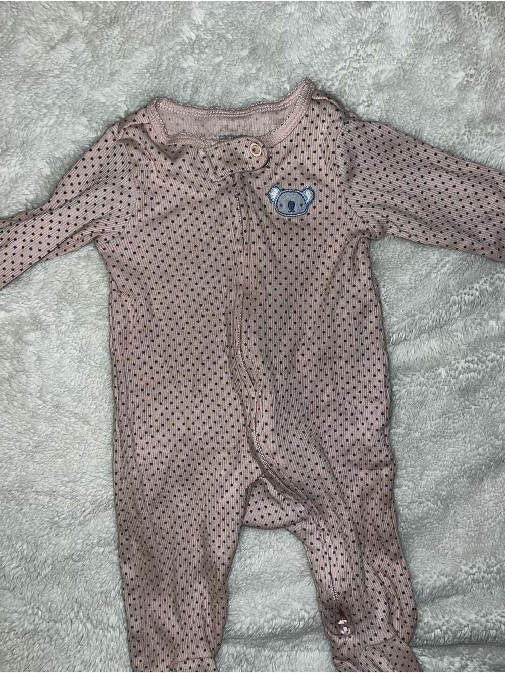 Carter's Pink Polka-Dot Footed One-Piece with Bear Patch